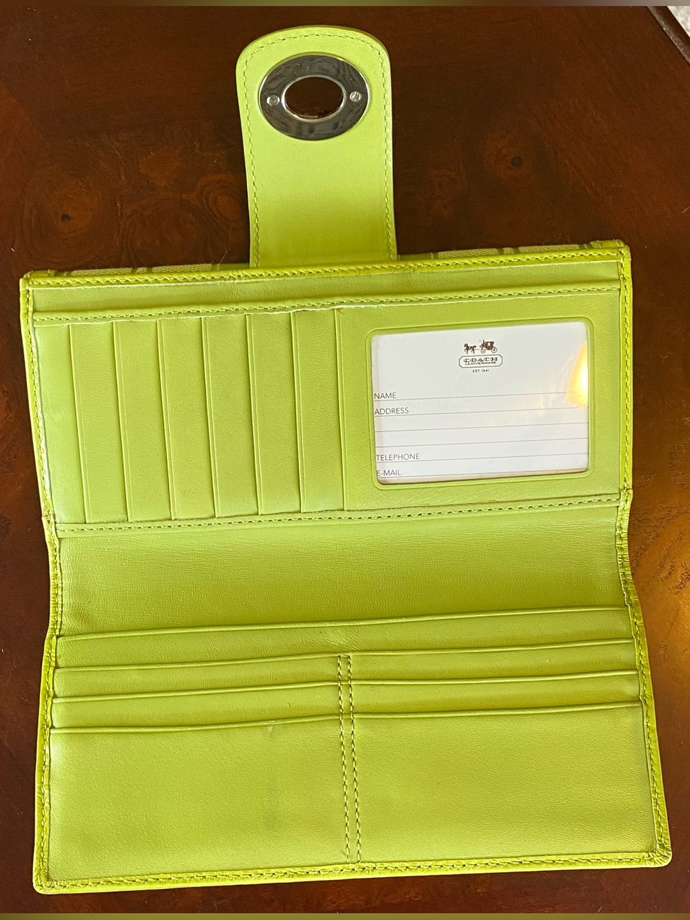 Coach Lime Green Signature Turnlock Wallet   & Checkbook Cover - Picture 4 of 9